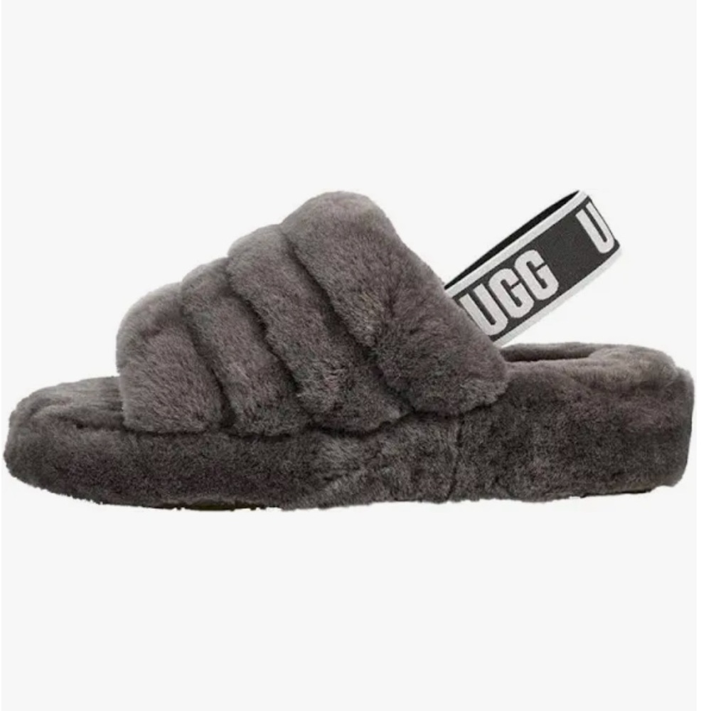 Grey Charcoal UGG Fluff Yeah Slide Slippers 7/36